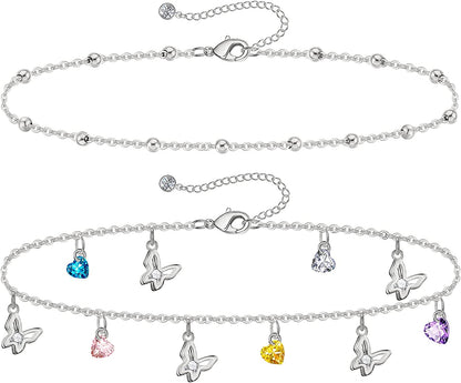 Gold Ankle Bracelets for Women 14K Gold Plated Anklet Silver Tennis Rose Quartz Cross Bead Herringbone Snake Paperclip Chain Cubic Zirconia Dainty Layered Anklet Set 3Pcs Apparel & Accessories > Jewelry > Anklets WeSparking ZF-White Gold-Butterfly  