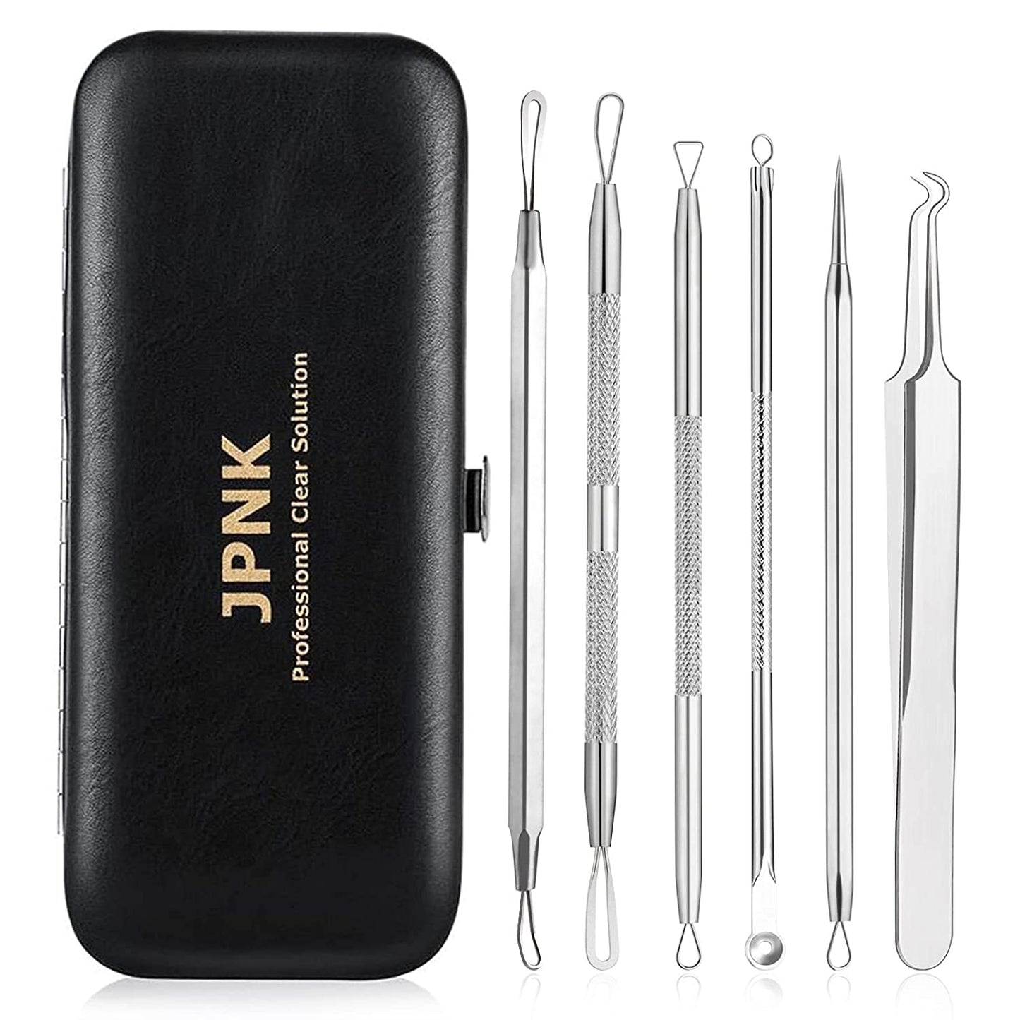 JPNK Blackhead Remover Tool Comedones Extractor Acne Removal Kit for Blemish, Whitehead Popping, 6 Pcs Zit Removing for Nose Face Tools with a Leather Bag Health & Beauty > Personal Care > Cosmetics > Cosmetic Tools > Skin Care Tools JPNK Silver  