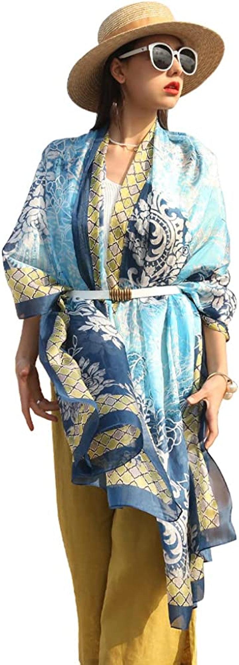 DANA XU Long Silk Fashion Oblong Floral Oversize Soft Scarf Wedding Shawls Beach Wraps Bandana Scarves for Women Apparel & Accessories > Clothing Accessories > Scarves & Shawls DANA XU 31 Blue  
