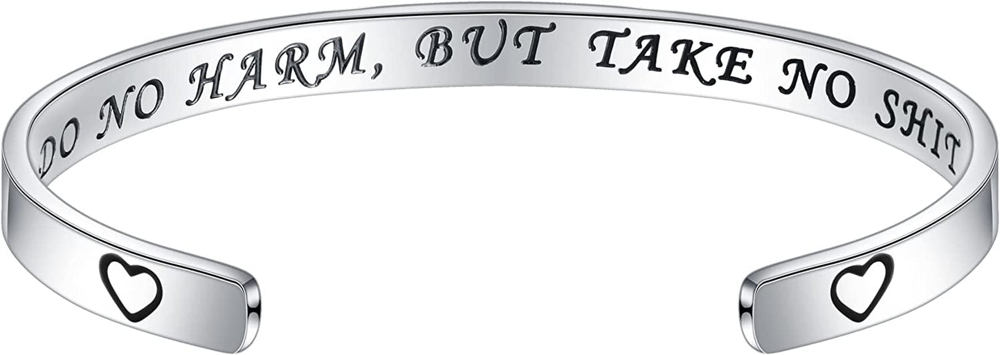 M MOOHAM Bracelets for Women- Engraved Quote Inspirational Bracelet Birthday Christmas Funny Gifts for Best Friend, Daughter, Son, Sister, Niece, Mom, Coworkers, Stainless Steel Jewelry Apparel & Accessories > Jewelry > Bracelets M MOOHAM DO NO HARM, BUT TAKE NO S*T  