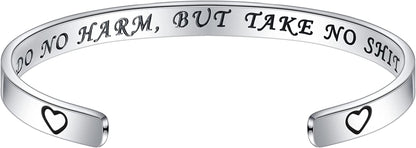 M MOOHAM Bracelets for Women- Engraved Quote Inspirational Bracelet Birthday Christmas Funny Gifts for Best Friend, Daughter, Son, Sister, Niece, Mom, Coworkers, Stainless Steel Jewelry Apparel & Accessories > Jewelry > Bracelets M MOOHAM DO NO HARM, BUT TAKE NO S*T  
