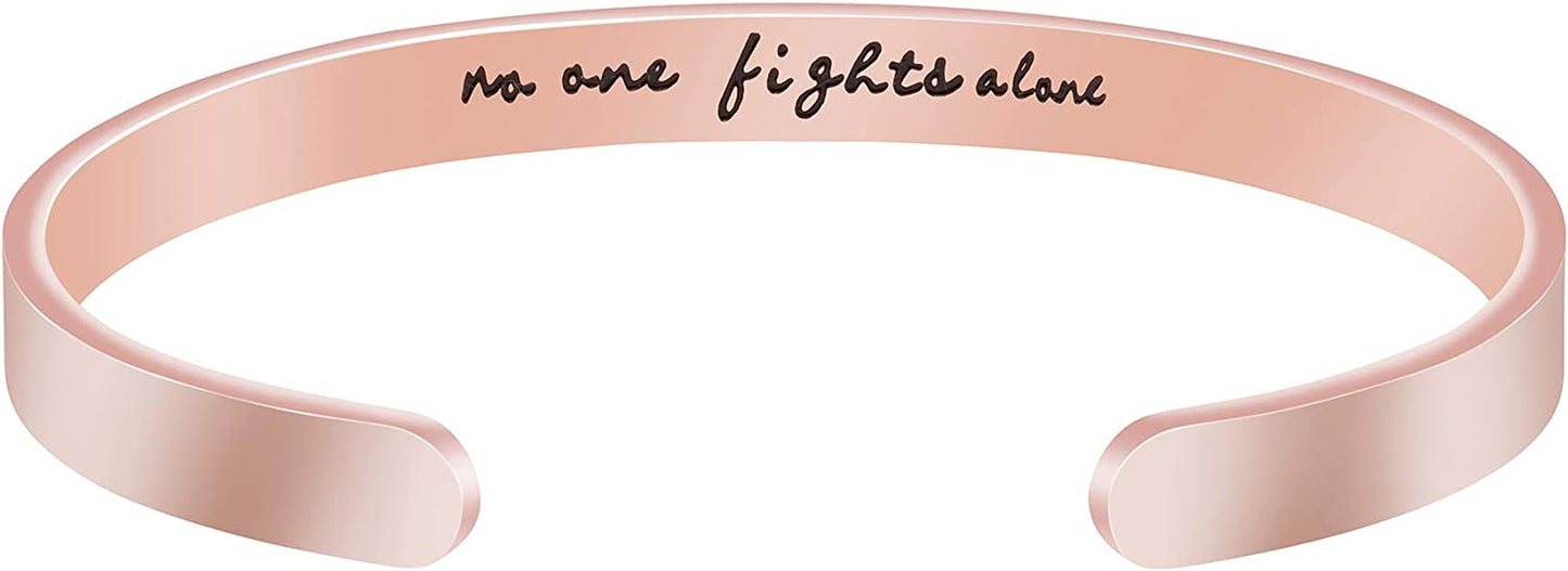 Joycuff Inspirational Bracelets for Women Motivational Gift for Her Sister Mom Daughter Friend Christmas Birthday Thanks Giving Gifts Jewelry for Women Apparel & Accessories > Jewelry > Bracelets LEIFAN JEWELRY No one fights alone - Rose Gold  
