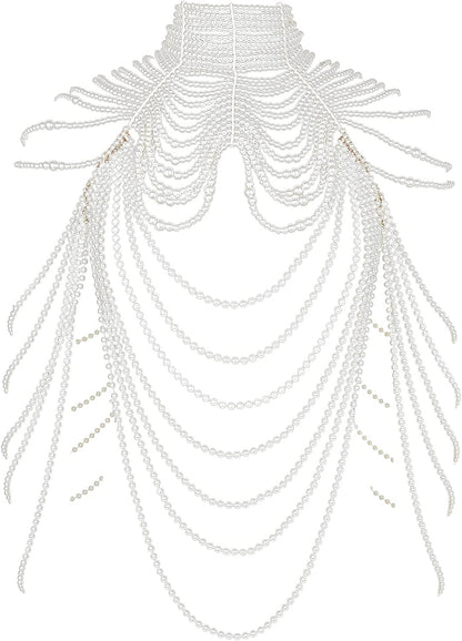 Azazccm Pearl Body Chain-Fashion Pearl Shoulder Necklace for Women,Party, Wedding, Photo Shoot, Adjustable Pearl Body Jewelry Apparel & Accessories > Jewelry > Body Jewelry Azazccm Pearls-B  