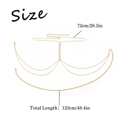 Bodiy Crystal Body Chains Bra Gold Rhinestones Chest Chain Bikini Rave Party Club Body Jewelry Sparkly Accessories for Women and Girls (Gold-3) Apparel & Accessories > Jewelry > Body Jewelry BODIY   