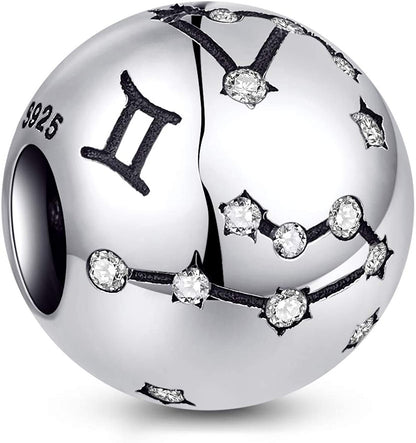 NINGAN 12 Zodiac Sign Birthday Charms - 925 Sterling Silver Charms Fits Women'S Charm Bracelet & Necklace - Birthday Gifts for Girls & Friends Apparel & Accessories > Jewelry > Bracelets NINGAN Gemini  (05/21 - 6/21)  