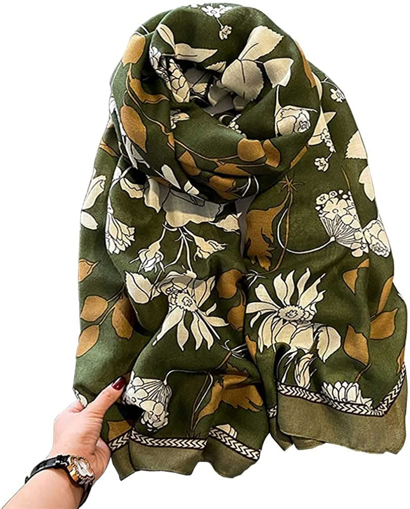 First Choose Cotton Linen Feeling Women Large Long Scarf Shawl Check Style Sunscreen Shawls Wraps Lightweight Pattern Apparel & Accessories > Clothing Accessories > Scarves & Shawls First Choose Grass Green-flowers  