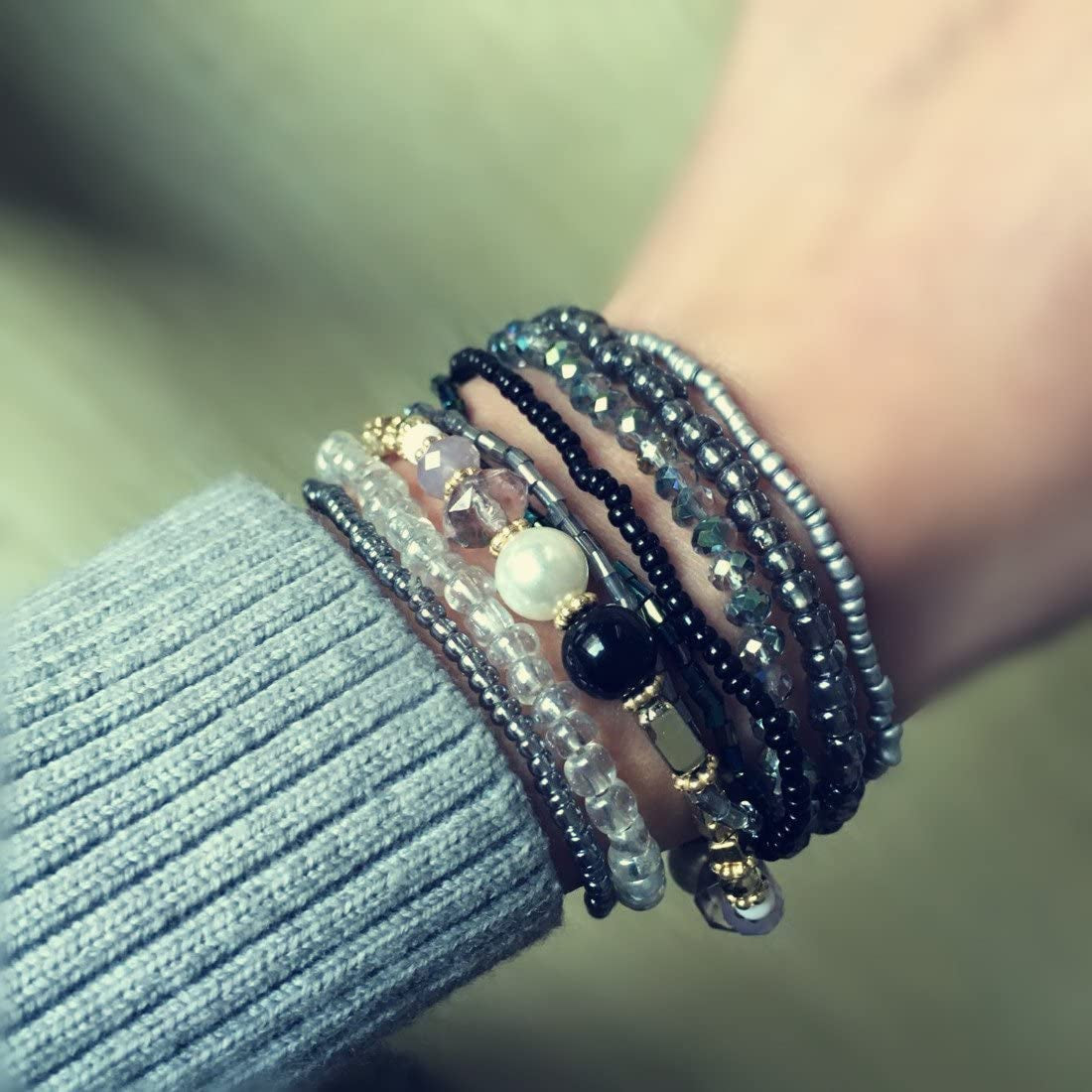 Mengpa Stackable Beaded Bracelets for Women Girls Bohemian Layering Strand Statement Jewelry Apparel & Accessories > Jewelry > Bracelets MengPa   