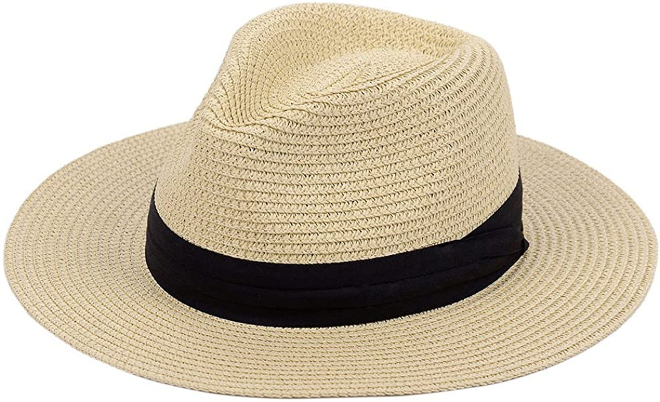 Panama Straw Hats for Women Summer Beach Sun Hat Wide Brim Fedora Cap UPF50+ Apparel & Accessories > Clothing Accessories > Hats KYLIE MAX A03-straw Yellow  