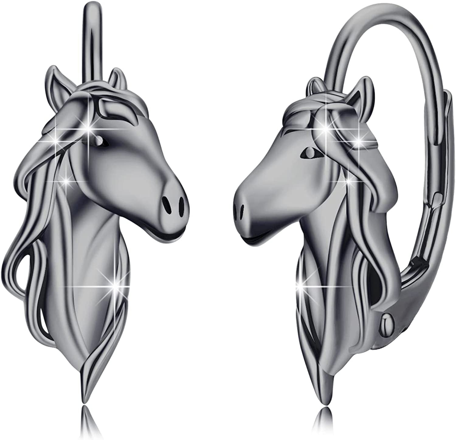 Horse Earrings 925 Sterling Silver Animal Horse Stud Earrings Horse Jewelry Gifts for Mother'S Day Women Girls Teens Horse Lovers Apparel & Accessories > Jewelry > Earrings Silikepa Black #1  