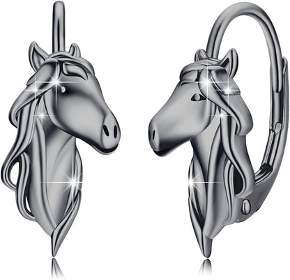 Horse Earrings 925 Sterling Silver Animal Horse Stud Earrings Horse Jewelry Gifts for Mother'S Day Women Girls Teens Horse Lovers Apparel & Accessories > Jewelry > Earrings Silikepa Black #1  