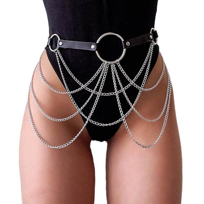 Reetan Punk Body Chains Black Layered Waist Chain Leather Belt Belly Chains Rave Party Body Jewelry Accessories for Women and Girls (1) Apparel & Accessories > Jewelry > Body Jewelry REETAN 4  