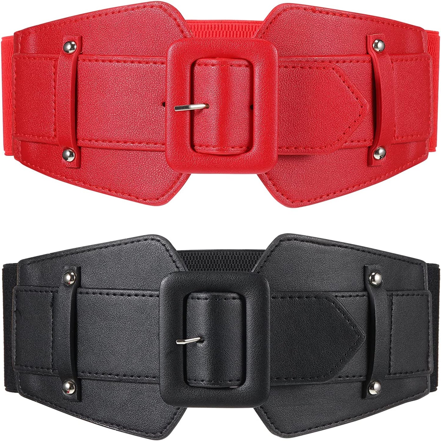 Women Wide Stretchy Cinch Belts Corset Belt Retro Chunky Buckle Belts Waist Belt Waistband for Dresses Coats Apparel & Accessories > Clothing Accessories > Belts Geyoga Black, Red  