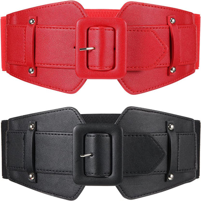 Women Wide Stretchy Cinch Belts Corset Belt Retro Chunky Buckle Belts Waist Belt Waistband for Dresses Coats Apparel & Accessories > Clothing Accessories > Belts Geyoga Black, Red  