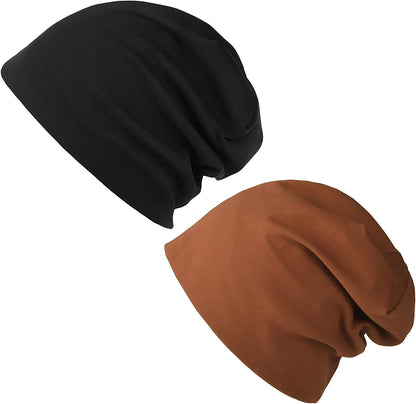 FURTALK Beanie for Womens Men Slouchy Cotton Beanies Summer Soft Skull Cap Lightweight Chemo Headwear Apparel & Accessories > Clothing Accessories > Headwear KYLIE MAX Black + Dark Orange  