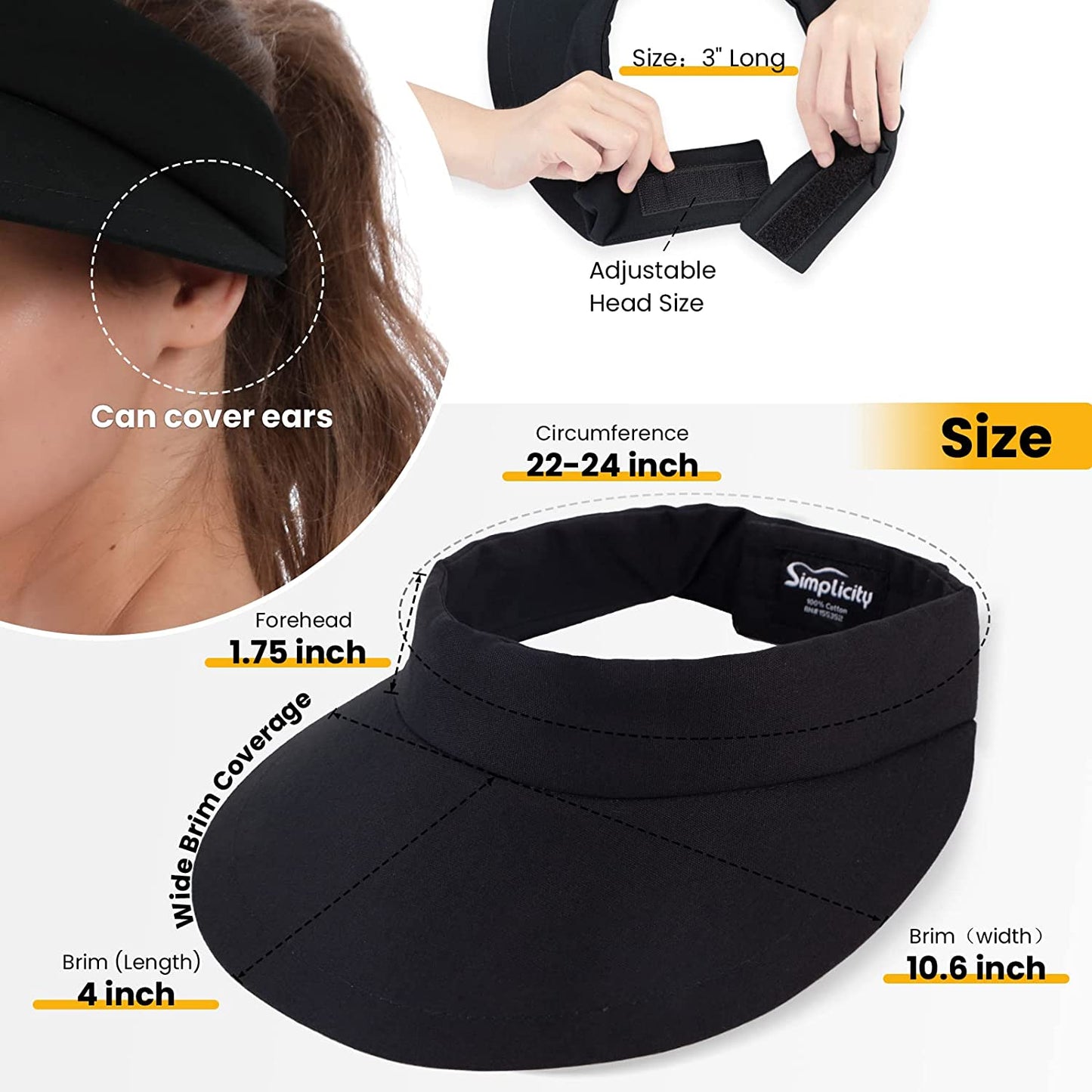 Simplicity Women'S UPF 50+ UV Protection Wide Brim Beach Sun Visor Hat Apparel & Accessories > Clothing Accessories > Hats Simplicity   