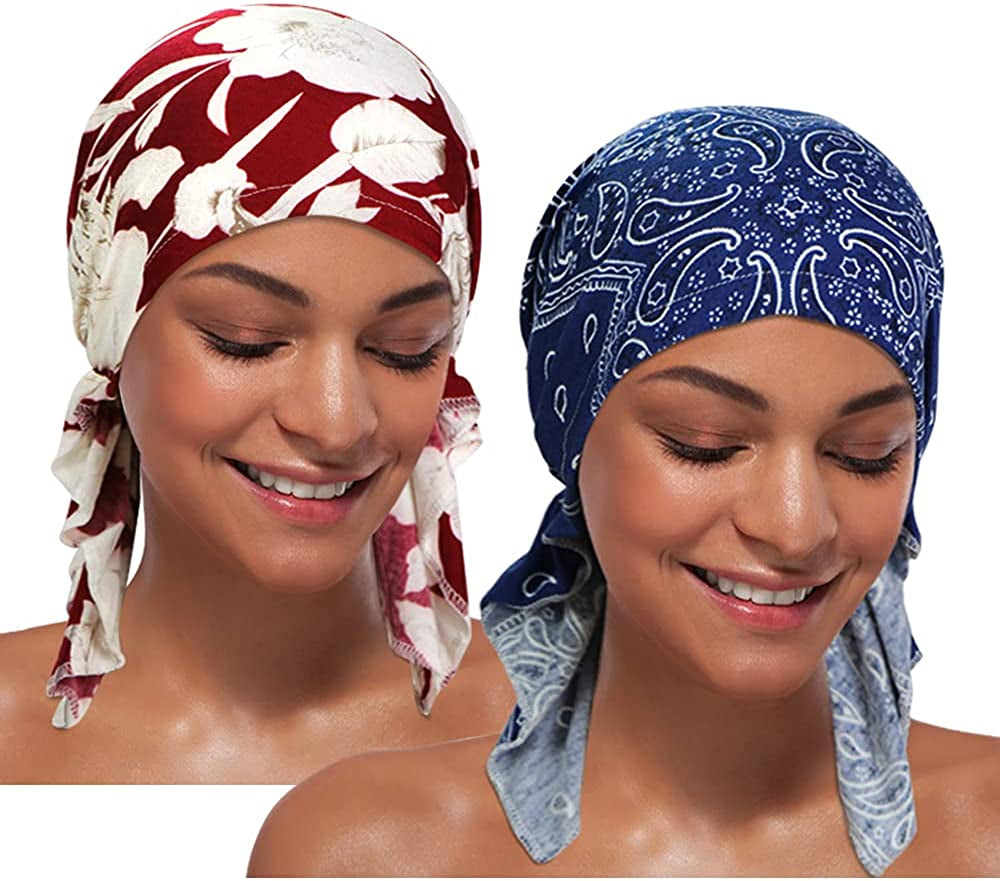 ASHILISIA 2 Pieces Women Chemo Hat Turban Beanie, Pre-Tied Headwraps Headwear Bandana for Hair Loss Apparel & Accessories > Clothing Accessories > Bandanas & Headties ASHILISIA H-hshi-8  