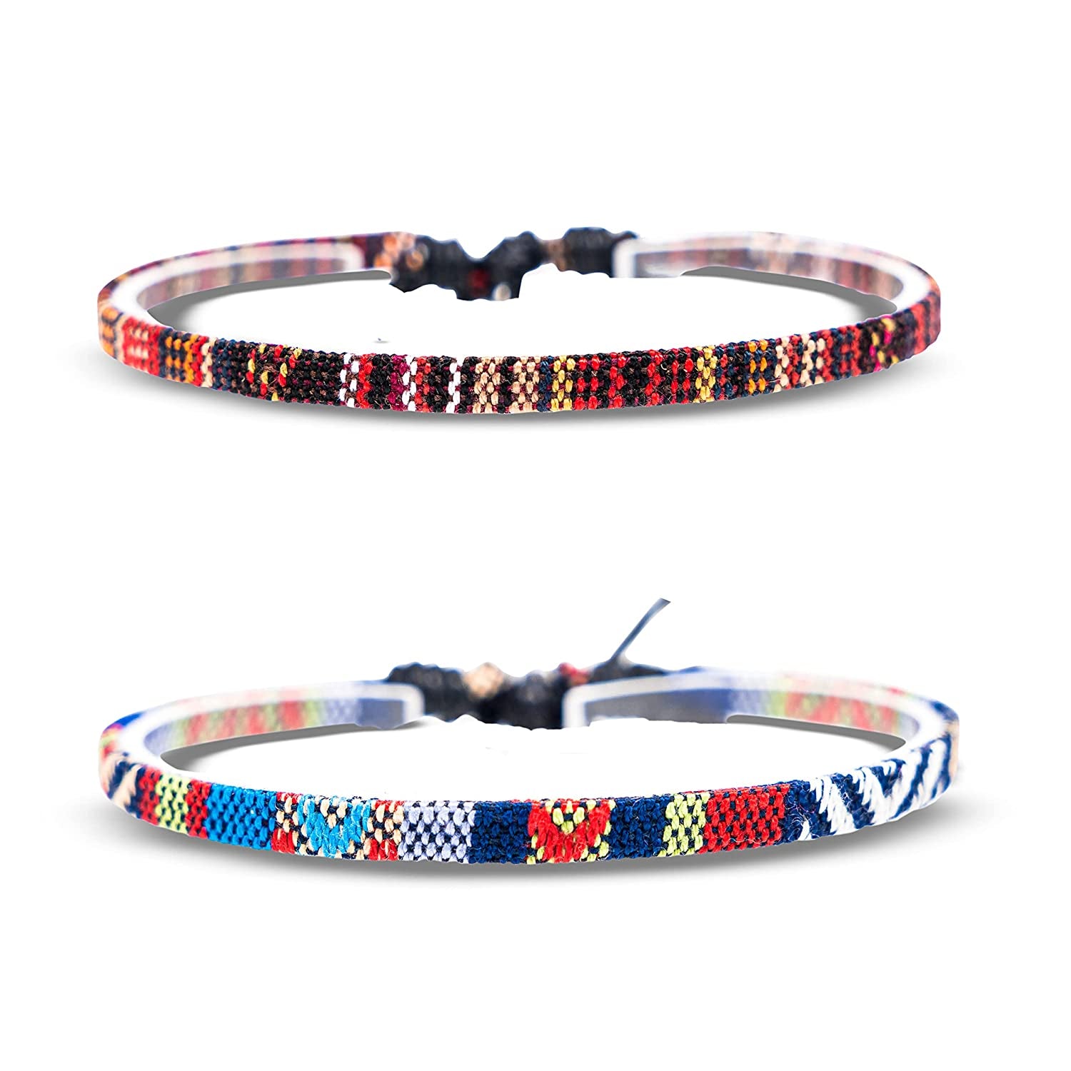 Surfer Beach Bracelet Set Men & Women - Braided Boho Summer Bracelets - Handmade Festival Jewelry - 100% Waterproof & Adjustable - Friendship Gift - Ethnic Hippie Style (Black & Ruby Red) Apparel & Accessories > Jewelry > Bracelets Made by Nami Blue-Ethnic & Brown  