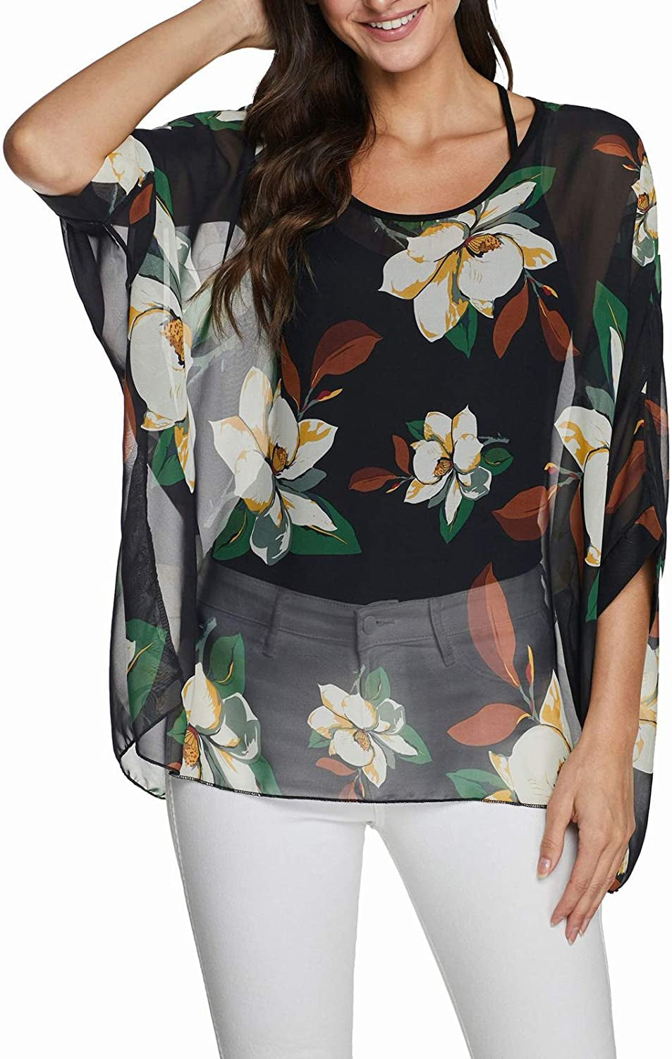 Women'S Chiffon Scarve Shawls Wraps Qunsia Floral Poncho Bikini Cover up Tops Apparel & Accessories > Clothing Accessories > Scarves & Shawls Qunsia   