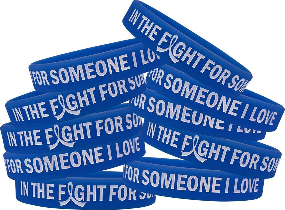 In the Fight for Someone I Love Silicone Wristband Bracelet Premium Quality 10-Pack (Assorted Colors) Apparel & Accessories > Jewelry > Bracelets Fight Like a Girl Blue  