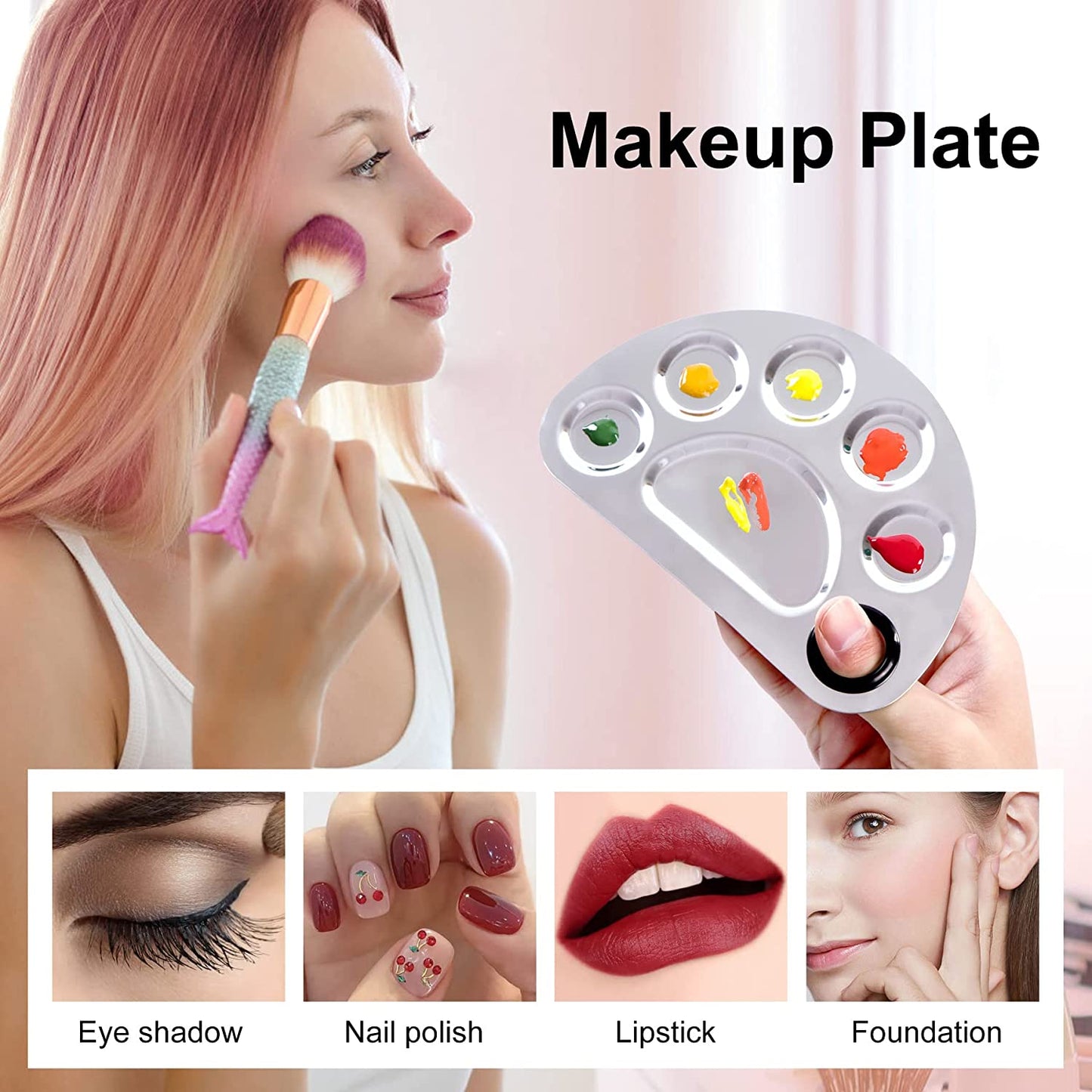 Makeup Palette, Makeup Mixing Palette, Stainless Steel Metal Foundation Palette with Spatula Artist Tool for Mixing Foundation Nail-Art, Cosmetic Mixing Makeup Palette, Makeup Plate, 6×4"/Silver/2Pcs Health & Beauty > Personal Care > Cosmetics > Cosmetic Tools > Makeup Tools LQ-TT-CY-CX   