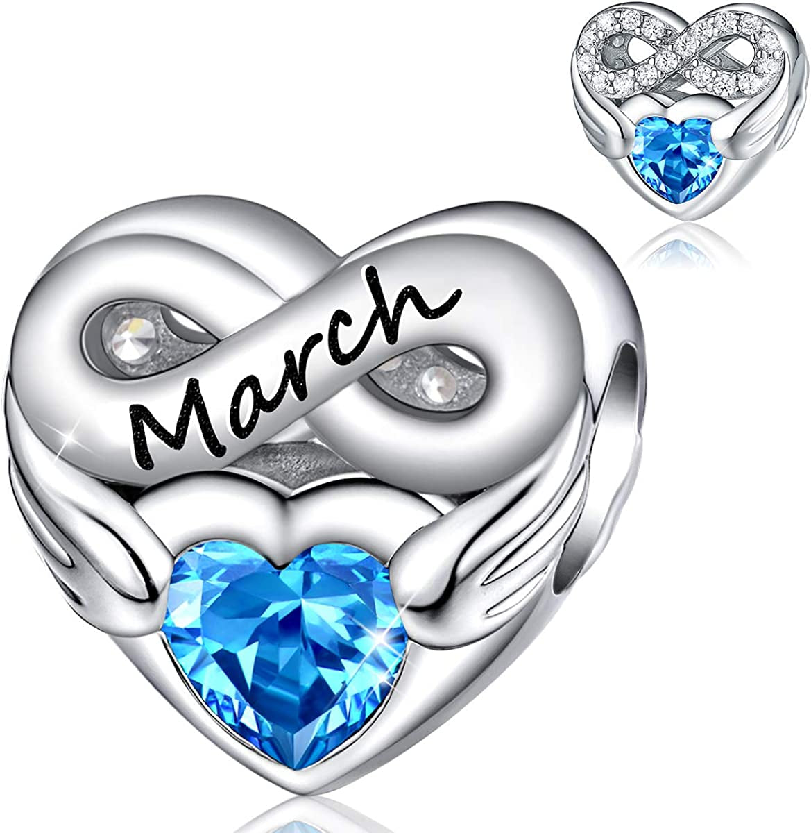 FOREVER QUEEN Birthstone Charms for Charms Bracelet- 925 Sterling Silver Love Heart Beads Infinite Love Charms, Happy Birthday Charms for Bracelet and Necklace Apparel & Accessories > Jewelry > Bracelets FOREVER QUEEN pandora charms March  