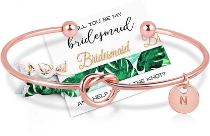 MOOKOO Personalised Bridesmaid Bracelet Gift Will You Be My Bridesmaid Proposal Gift Adjustment Bachelorette Bangle Apparel & Accessories > Jewelry > Bracelets MOOKOO Rose gold n 