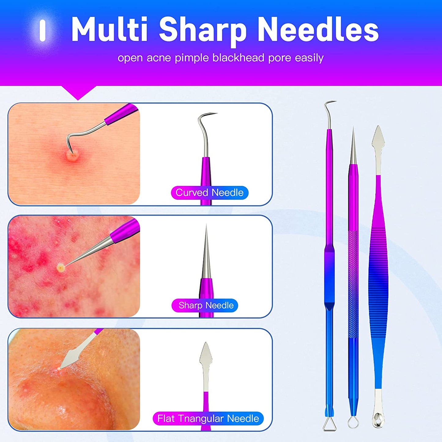Pimple Popper Tool Kit, Rezhy 10 Pcs Blackhead Remover Comedone Extractor, Pimple Extractors Blackhead Extractor Kit for Acne Blemish Removal with Metal Case (Multicolor) Health & Beauty > Personal Care > Cosmetics > Cosmetic Tools > Skin Care Tools Rezhy   