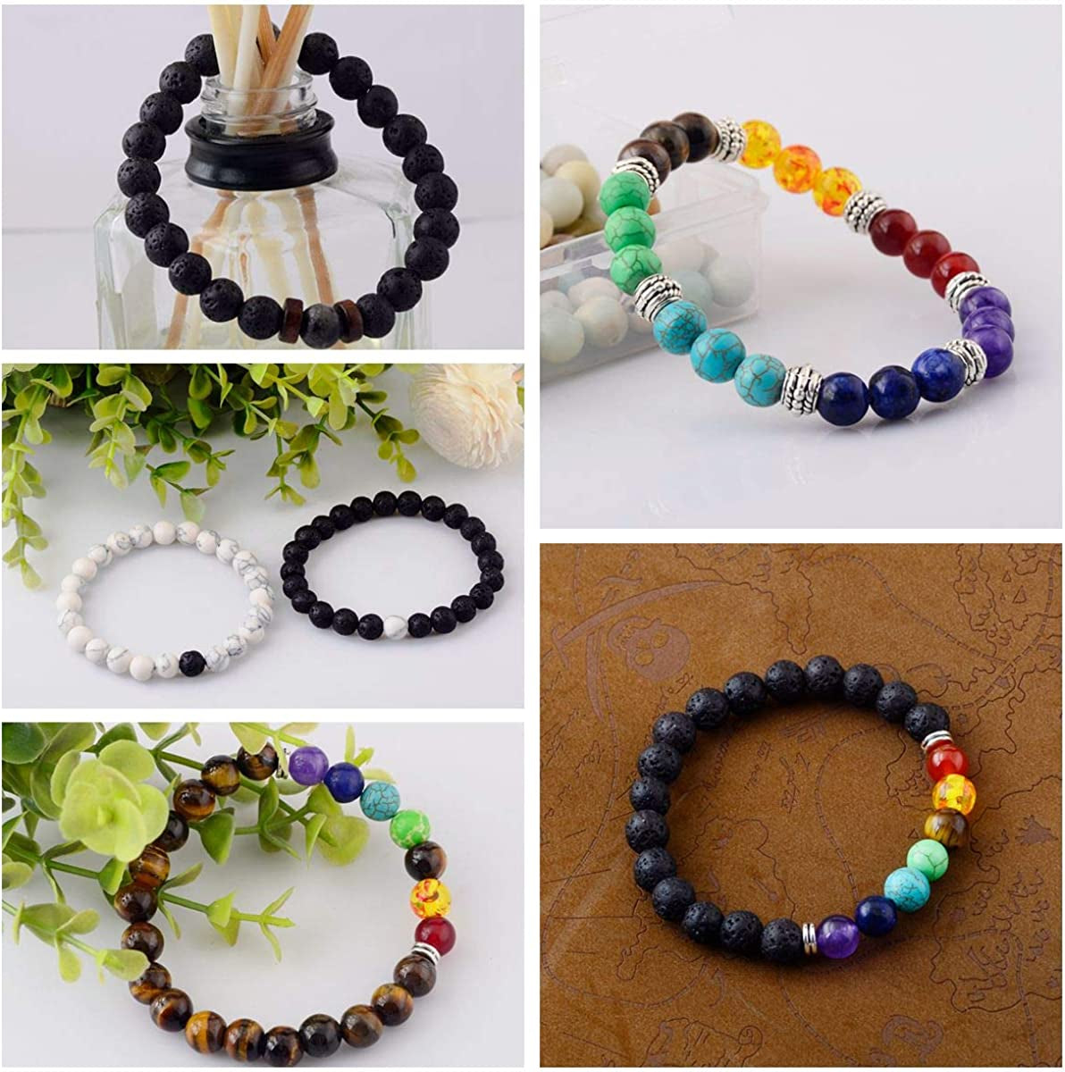 Black Lava Stone 7 Chakra Bracelets 6Pcs Mix 8Mm Yinyang Rock Bead Elastic Natural Stones Gemstones Oil Diffuser Yoga Menditation Beads Bracelets for Men Women Girls Jewelry (6Pcs Lava Stone Bracelet) Apparel & Accessories > Jewelry > Bracelets Cmidy   