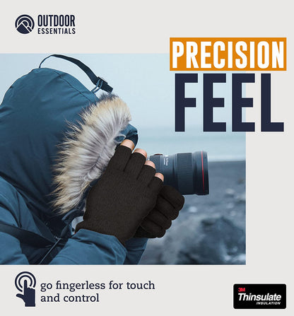 Fingerless Winter Gloves Convertible Wool Mittens for Men & Women - Warm Thermal Knit Flip Top Snow Glove for Cold Weather Apparel & Accessories > Clothing Accessories > Gloves & Mittens OutdoorEssentials   