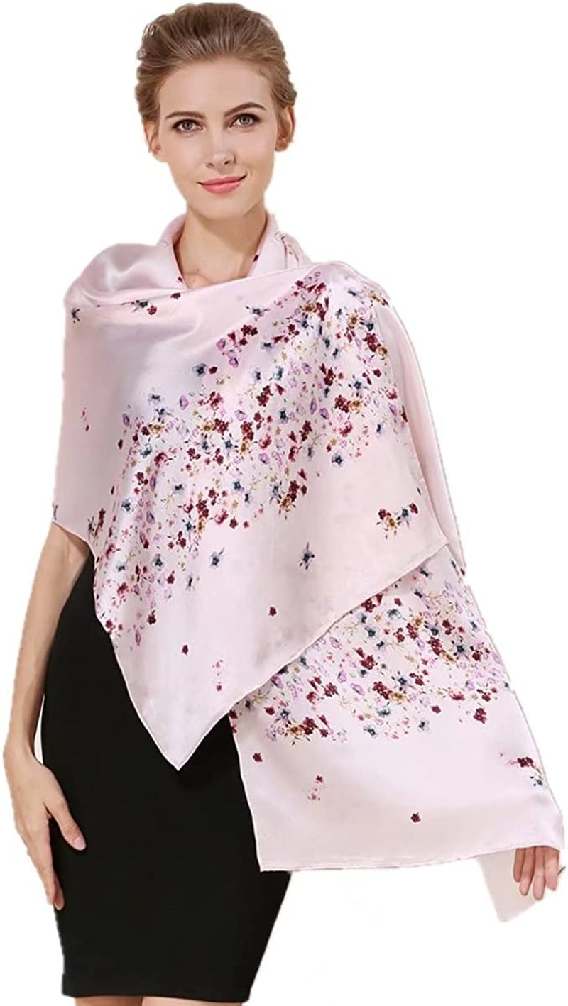 Women'S 100% Charmeuse Mulberry Silk Long Scarf for Gift Hair Ladies Shawls Floral and Butterfly Scarves Apparel & Accessories > Clothing Accessories > Scarves & Shawls WindamazingStory Brown  