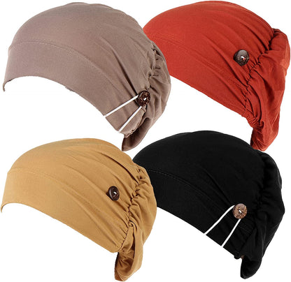 Qianmome 2-4 Pack Beanie with Button for Women Men Nurse,Working Hat,Chemo Caps for Cancer Patients Apparel & Accessories > Clothing Accessories > Headwear Qianmome 1b04-khaki&black&yellow&red  