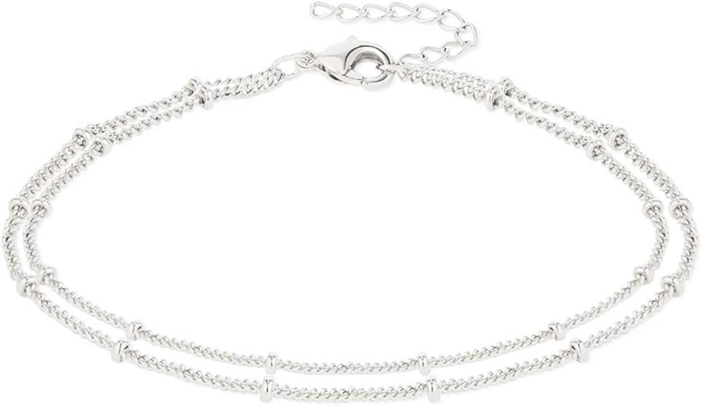 Dainty Gold Chain Anklet,Simple Delicate Figaro Chain Ankelt,Curb Chain Anklet,Coin Chain Anklet,Satellite Chain Anklet,Link Chain Ankle Bracelet,Chain Anklets for Women Apparel & Accessories > Jewelry > Anklets DeScount Silver Layered Satellite  