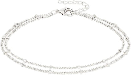 Dainty Gold Chain Anklet,Simple Delicate Figaro Chain Ankelt,Curb Chain Anklet,Coin Chain Anklet,Satellite Chain Anklet,Link Chain Ankle Bracelet,Chain Anklets for Women Apparel & Accessories > Jewelry > Anklets DeScount Silver Layered Satellite  