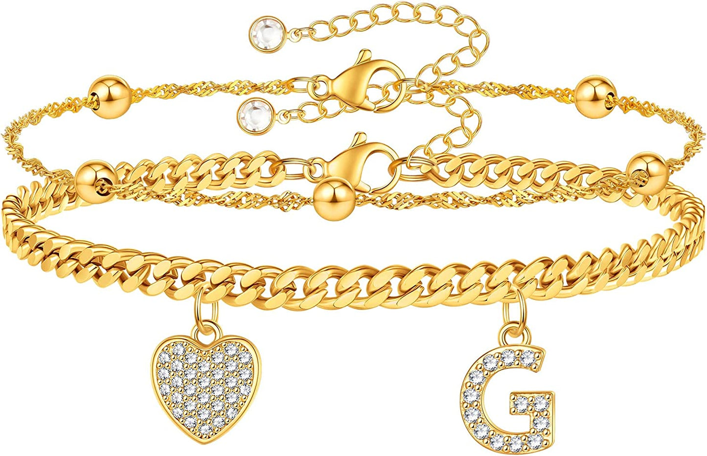 Gold Ankle Bracelets for Women 14K Gold Plated Heart Initial Cuban Link Anklets for Women Charm Gold Anklet for Women Summer Bracelets for Teen Girls Women Anklets Jewelry Apparel & Accessories > Jewelry > Anklets BRIJEWLIC G  