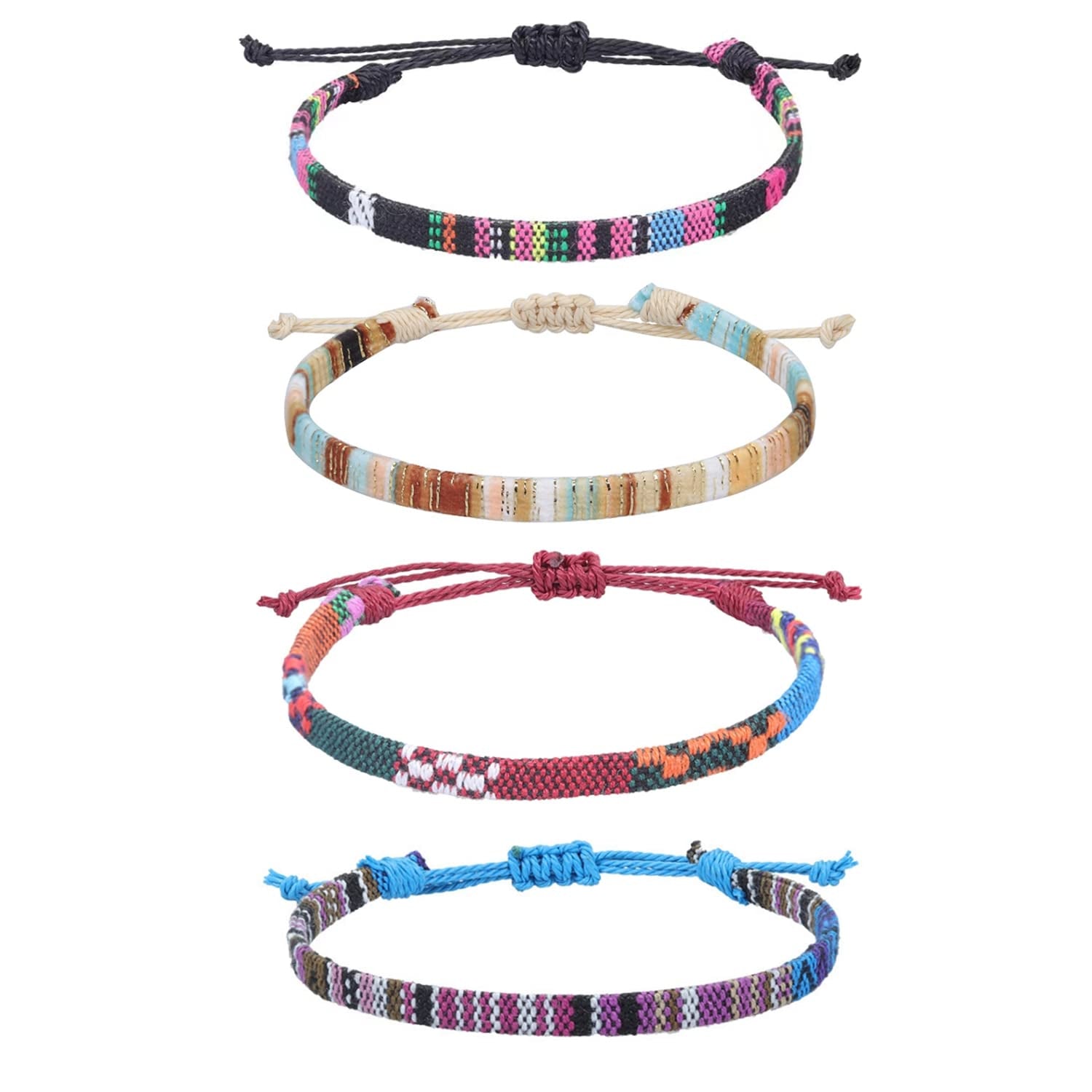 Bracelets for Men-2 Surfer Beach Bracelet Set-Holiday Gift-Hand Made Boho Bracelets -Outdoor Sports Men'S and Women'S Anklet -Ethnic Hippie Style Accessories Apparel & Accessories > Jewelry > Bracelets MEINESQIS Ethnic black powder + rice coffee + wine red + blue purple  