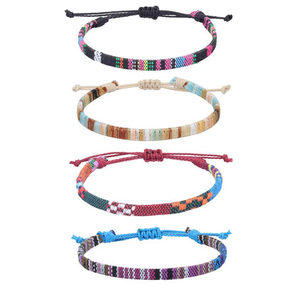 Bracelets for Men-2 Surfer Beach Bracelet Set-Holiday Gift-Hand Made Boho Bracelets -Outdoor Sports Men'S and Women'S Anklet -Ethnic Hippie Style Accessories Apparel & Accessories > Jewelry > Bracelets MEINESQIS Ethnic black powder + rice coffee + wine red + blue purple  