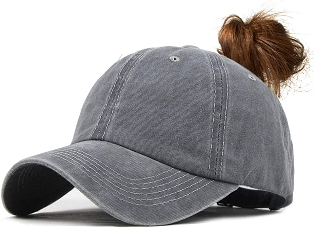 Eohak Ponytail Baseball Hat Distressed Retro Washed Womens Twill Apparel & Accessories > Clothing Accessories > Hats Eohak Grey  