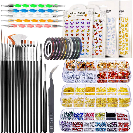 JOYJULY Nail Art Design Tools, 3D Nail Art Decorations Kit with Nail Art Brushes Dotting Tools Holographic Nail Art Stickers Nail Foil Tape Strips and Nails Art Rhinestones and Pick-Up Tweezers Health & Beauty > Personal Care > Cosmetics > Cosmetic Tools > Nail Tools JOYJULY Black 28 Piece Set 