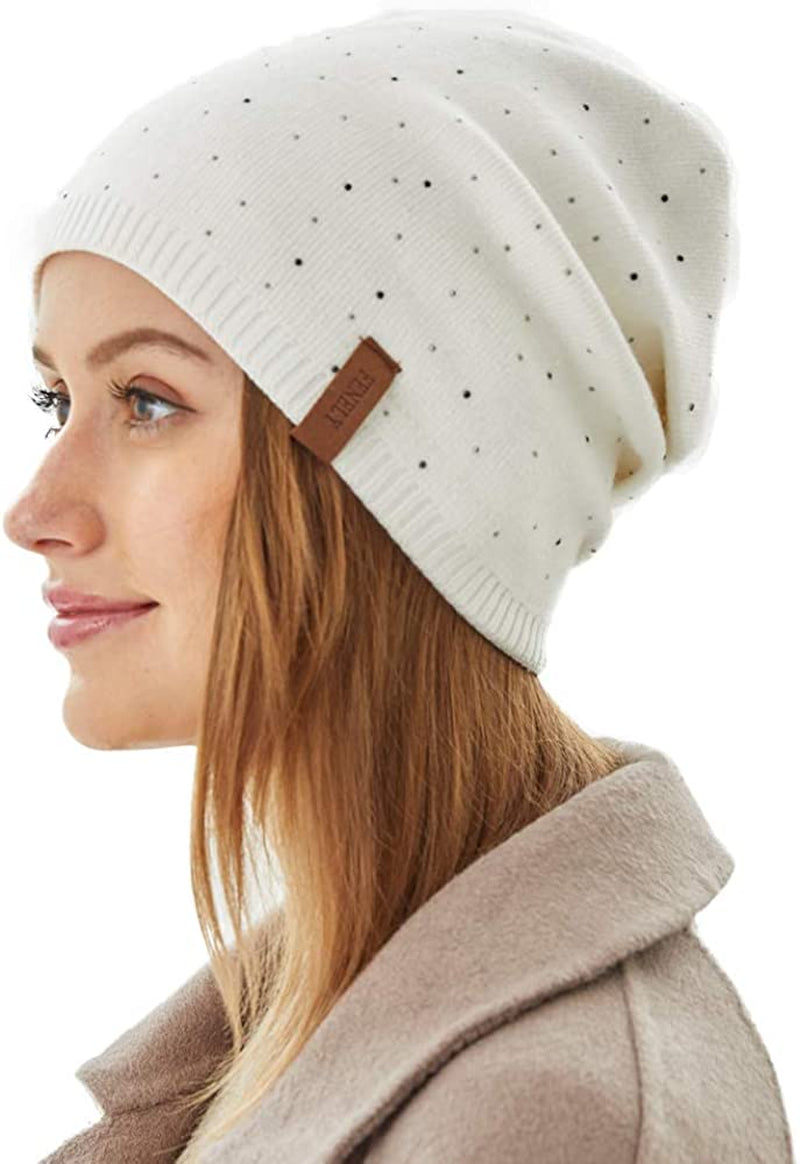 Women Winter Beanie Knitted Hats Warm Soft Slouchy Cashmere Headwear Cap for Womens Lady Mother Apparel & Accessories > Clothing Accessories > Headwear FENELY White Medium 