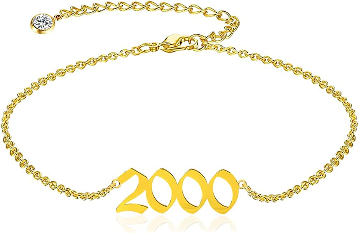 QJLE Ankle Bracelets for Women,Personalized Birth Year Number Gold Anklets for Women,Summer Beach Foot Chain Dainty Anklet Jewelry Birthday Gifts for Her Apparel & Accessories > Jewelry > Anklets QJLE Gold 2000  