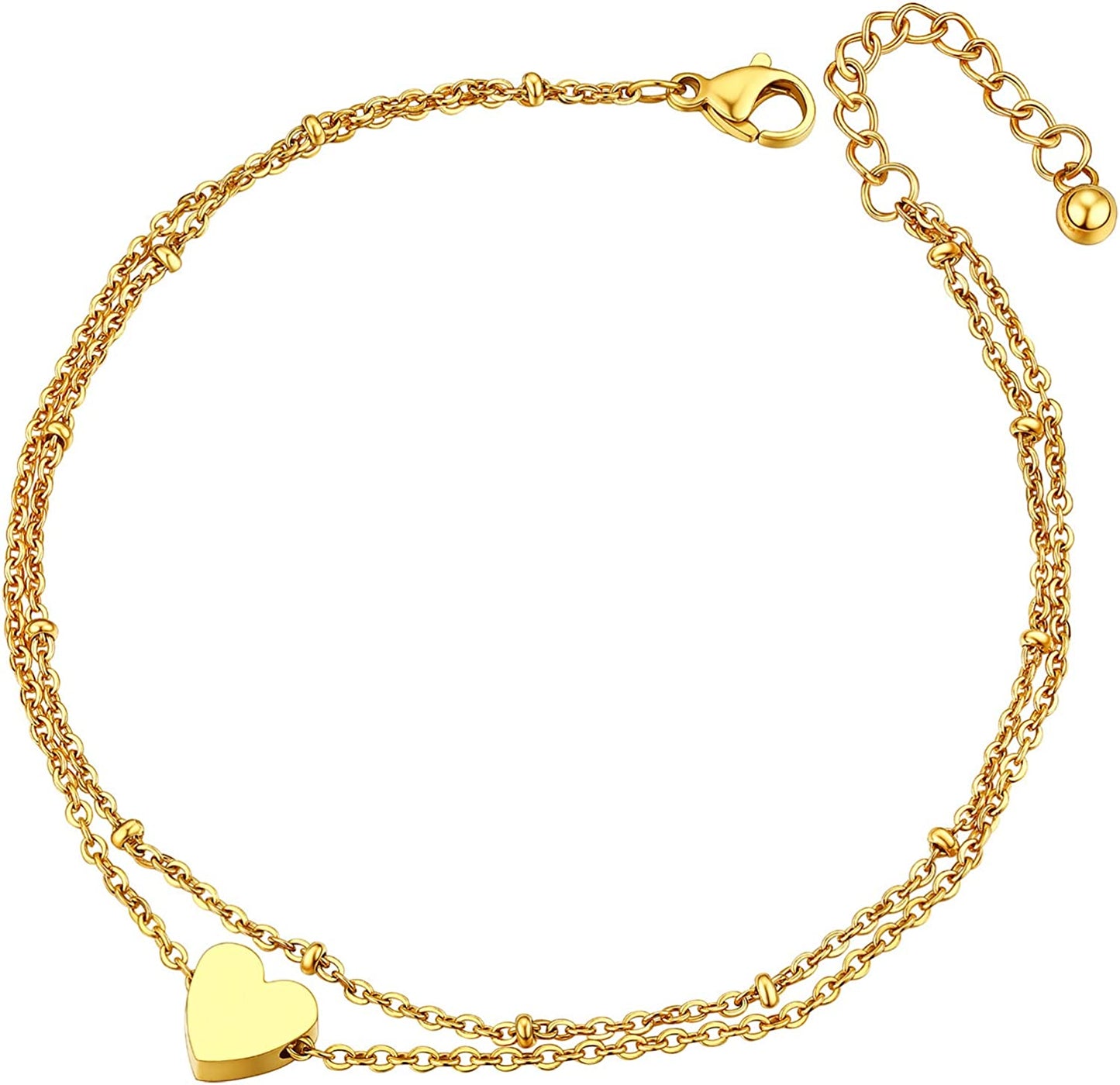 Chainspro Womens S925 Sterling Silver Adjustable Anklet, Heart/Moon/Handcuff Ankle Bracelet,Summer Foot Jewelry, Stainless Steel/Gold Plated(Send Gift Box) Apparel & Accessories > Jewelry > Anklets ChainsPro 4-heart-gold plated  