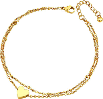 Chainspro Womens S925 Sterling Silver Adjustable Anklet, Heart/Moon/Handcuff Ankle Bracelet,Summer Foot Jewelry, Stainless Steel/Gold Plated(Send Gift Box) Apparel & Accessories > Jewelry > Anklets ChainsPro 4-heart-gold plated  