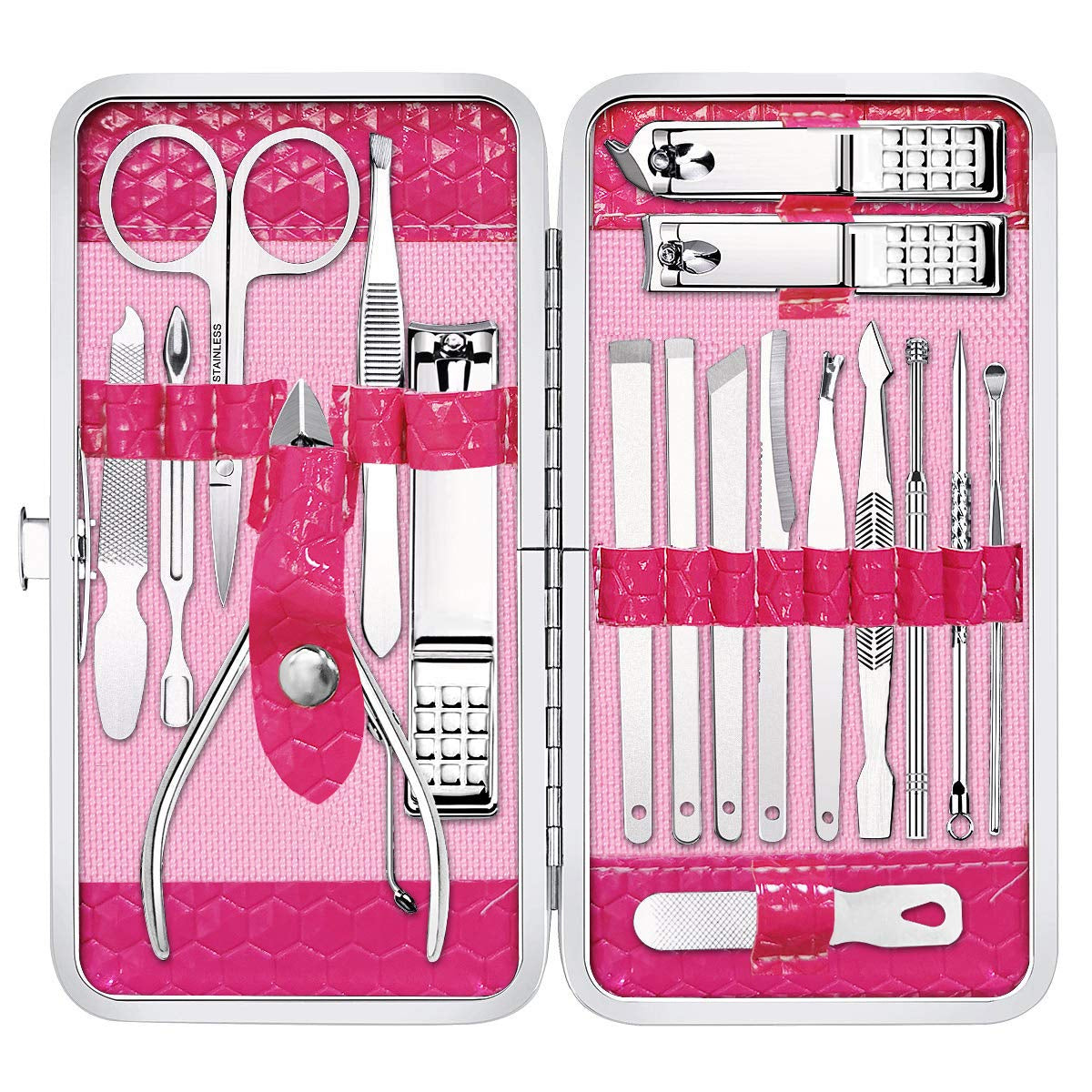 Manicure Set Nail Clippers Pedicure Kit -18 Pieces Stainless Steel Manicure Kit, Professional Grooming Kits, Nail Care Tools with Luxurious Travel Case Health & Beauty > Personal Care > Foot Care Yougai Pink  