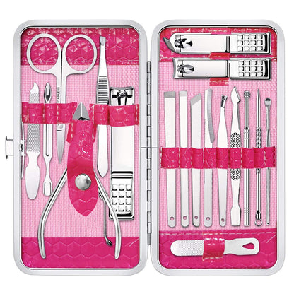 Manicure Set Nail Clippers Pedicure Kit -18 Pieces Stainless Steel Manicure Kit, Professional Grooming Kits, Nail Care Tools with Luxurious Travel Case Health & Beauty > Personal Care > Foot Care Yougai Pink  