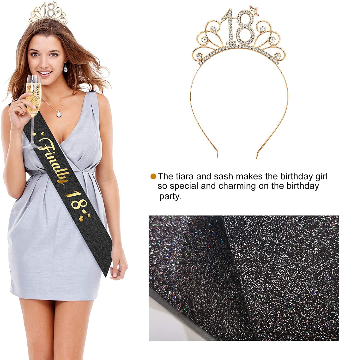 Black Birthday Sash Crowns Tiara Headband for Women - Birthday Buttons Pins Badges Gifts for Girl Birthday Party Supplies Apparel & Accessories > Clothing Accessories > Sashes ERTREE   