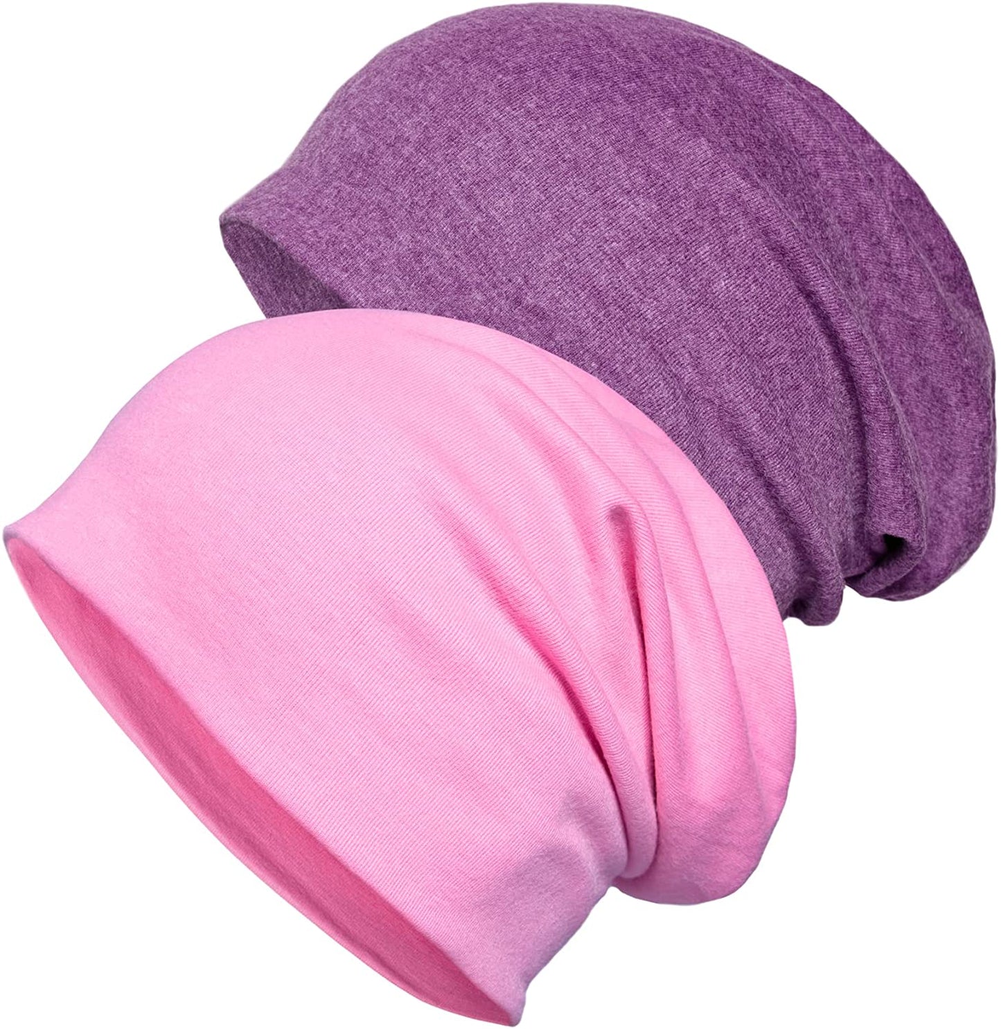 Senker Fashion 2 Pack Cotton Slouchy Beanie Hats, Chemo Headwear Caps for Women and Men Apparel & Accessories > Clothing Accessories > Headwear Senker Fashion Pink/Purple  