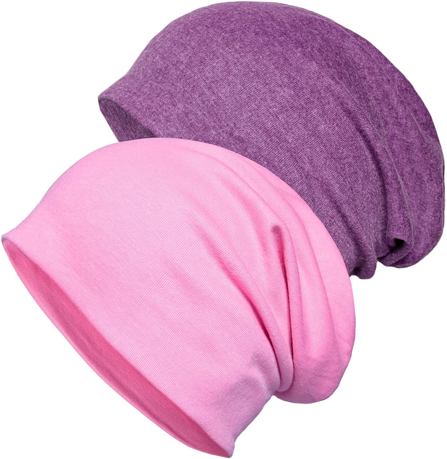 Senker Fashion 2 Pack Cotton Slouchy Beanie Hats, Chemo Headwear Caps for Women and Men Apparel & Accessories > Clothing Accessories > Headwear Senker Fashion Pink/Purple  