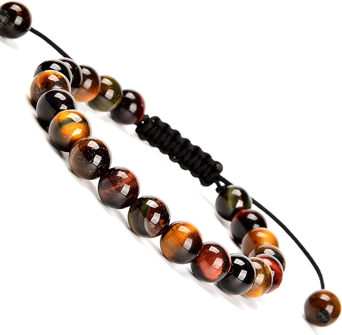 Massive Beads Natural Healing Power Gemstone Crystal Beads Unisex Adjustable Macrame Bracelets 8Mm Apparel & Accessories > Jewelry > Bracelets MASSIVE BEADS Multi-Color Tiger Eye  