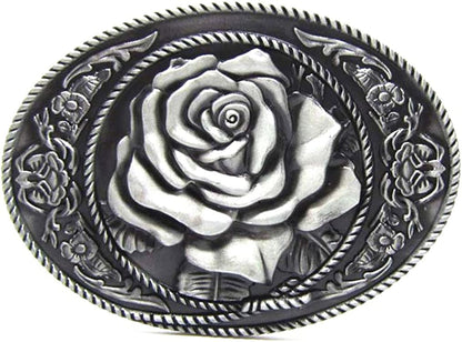MASOP VOGU Vintage Oval Flower Rose Belt Buckle Cowgirl Girl Mens Rodeo Floral Metal Apparel & Accessories > Clothing Accessories > Belts MASOP VOGU White  