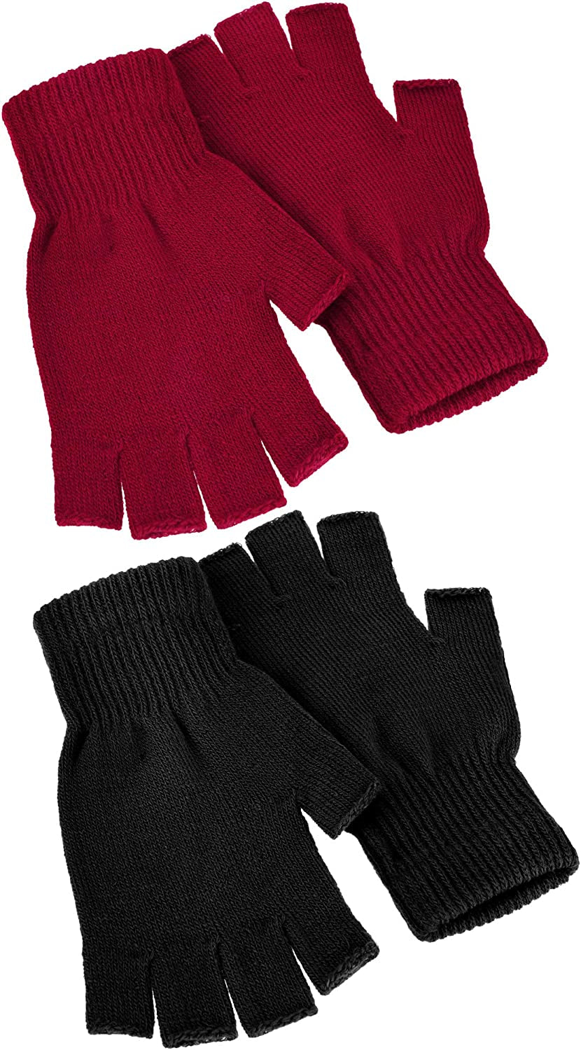 Satinior 2 Pair Unisex Half Finger Gloves Winter Stretchy Knit Fingerless Gloves in Common Size Apparel & Accessories > Clothing Accessories > Gloves & Mittens SATINIOR Red and Black  